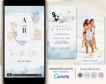 Beach Save the Date Video Template, Coastal Save the Date Digital Video, Video Save the Date Ocean, Animated Save the Date Tropical Wedding