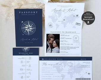 Sofia Passport Invitation For Wedding, Invitations Printable, Destination Wedding Invitation Template, Passport Wedding Invitation Template