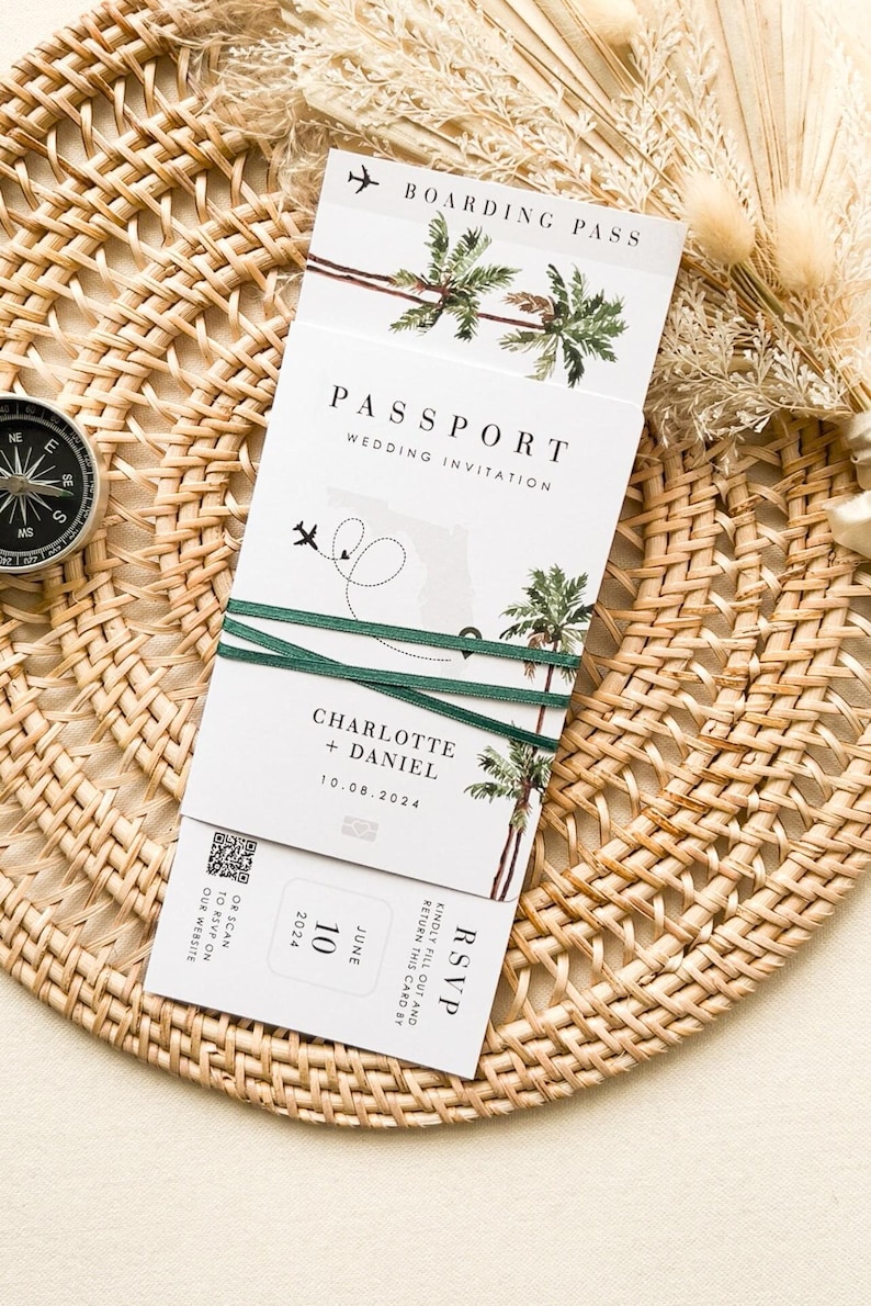 Destination Wedding Invitation Suite Template, Tropical Wedding Invitation Suite, Palm Tree Wedding Invitation, Beach Wedding Invitation Set image 2