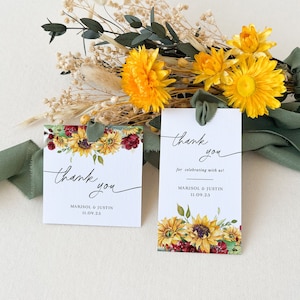 Etichette di ringraziamento per matrimonio rustico RUBINO stampabili, modello di etichette per bomboniere di girasole, etichette di ringraziamento stampabili, etichetta di ringraziamento floreale modificabile