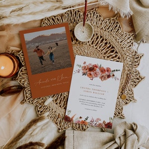 SCARLETT Boho Wedding Invitation Download, Burnt Orange Wedding Invitation Template Fall, Rustic Fall Wedding Invitation Terracotta and Sage