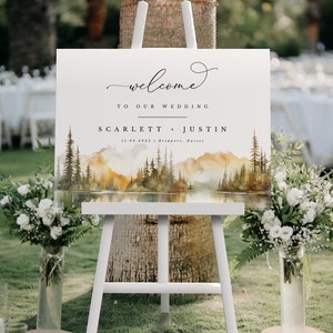 ARNA Fall Wedding Welcome Sign, Mountain Welcome Sign Wedding, Mountain Welcome Wedding Sign Template, Wedding Signage Template