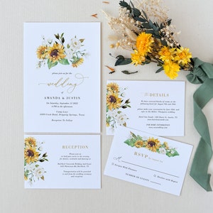 MARISOL Sunflower Wedding Invitation Set Template, Rustic Wedding Invitation Suite, Yellow Wedding Invitation, Summer Wedding Invite Set