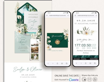Tropical Save the Date Digital Download, Wedding Website Canva Save the Date Beach Wedding, Destination Wedding Save the Date Website
