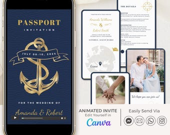 Nautical Wedding Invitation Video Template, Cruise Wedding Invitation Passport, Animated Wedding Invitation Destination Wedding Video