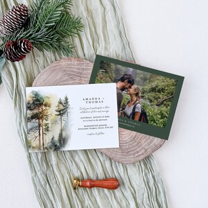 GAIA Pine Wedding Invitation Postcard Download, Forest Wedding Invitation Template, Woodland Wedding Invites, Mountain Wedding Invite