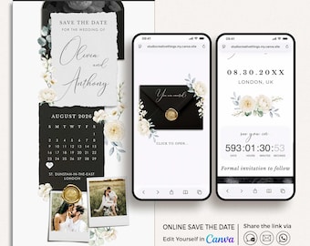 Modern Save the Date Website Canva, Digital Save the Date Black Tie, Envelope Save the Date Digital, Classic Save the Date Wedding Website