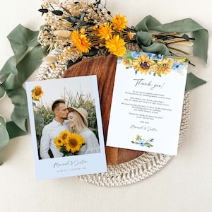 IVY druckbare Dankeskarte Sonnenblume, Hochzeit Dankeskarten mit Foto, Sonnenblume Dankeskarte für Hochzeit, Hochzeit Dankeschön