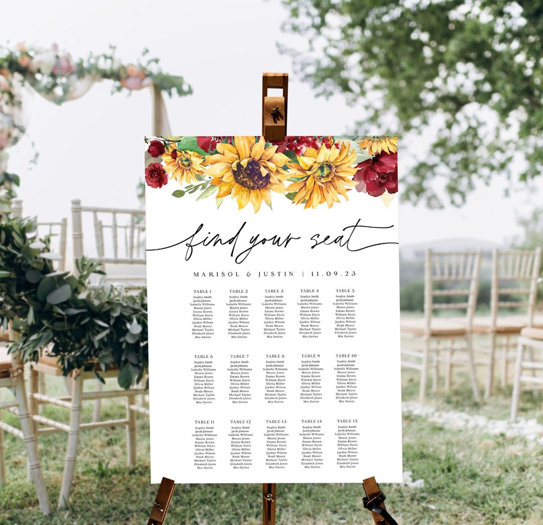 Seat Map Ruby RUBY Rustic Seating Chart Wedding Template, Sunflower Wedding Seating ...