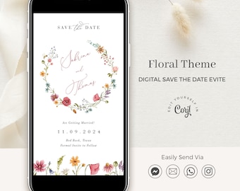 APRIL Digital Save the Date Floral, Wildflower Wedding Save the Date Digital, Spring Save the Date Electronic, Floral Save the Date Template