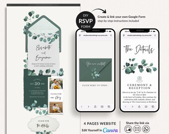 Sage Green Wedding Website Template, Greenery Wedding Invitation Website, Canva Wedding Website with Rsvp, Botanical Wedding Website Canva