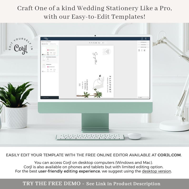 Destination Wedding Invitation Suite Template, Tropical Wedding Invitation Suite, Palm Tree Wedding Invitation, Beach Wedding Invitation Set image 8