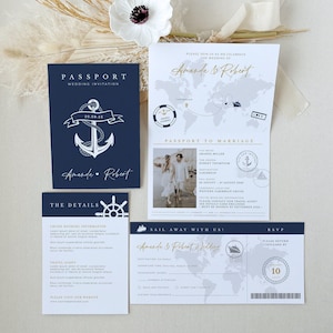 Nautical Wedding Invitation Template, Cruise Wedding Invitation, Destination Wedding Invitation Nautical, Passport Wedding Invitation
