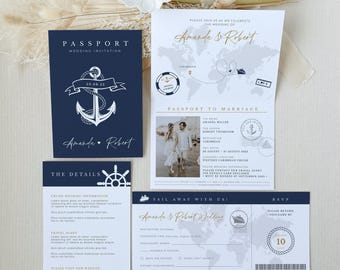 Nautical Wedding Invitation Template, Cruise Wedding Invitation, Destination Wedding Invitation Nautical, Passport Wedding Invitation