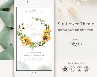 MARISOL Rustic Sunflower Save the Date Digital Template, Rustic Save the Dates Wedding Template, Electronic Save the Date Template  Wedding