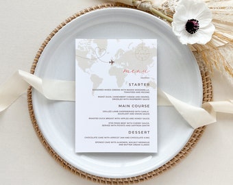 Sofia | destination wedding menu template, menu cards template, travel theme wedding menu cards template, template for wedding menu with map