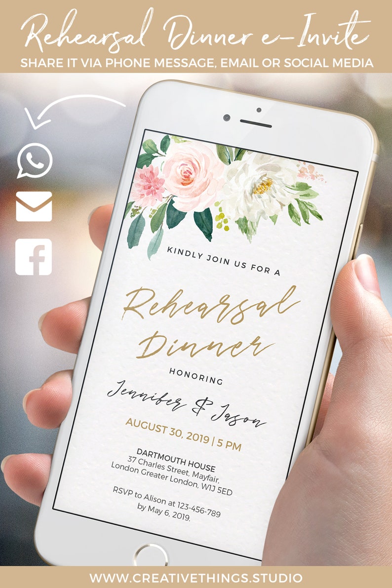 Floral Wedding Rehearsal Dinner Electronic Invitations Etsy UK