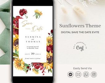 RUBY Fall Save the Date Wedding Digital, Rustic Save the Date Template, Electronic Save the Date Template, Sunflower Save the Date Digital