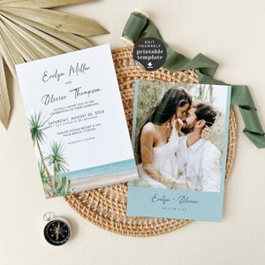 SELMA | Palm Tree Wedding Invitation, Tropical Wedding Invitation, Beach Wedding Invitation Template Download, Destination Wedding Invites