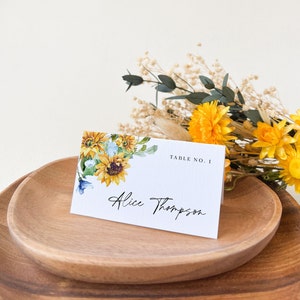 Modello segnaposto IVY girasole per matrimonio, segnaposto floreali stampabili, segnaposto per matrimonio con scelta del pasto, modello segnaposto con nome