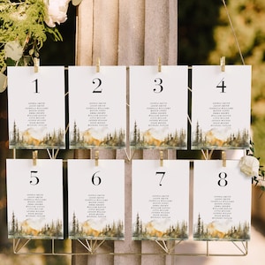 ARNA Fall Seating Cards Template, Mountain Wedding Seating Chart Card Template, Seating Chart Cards Wedding, Wedding Table Seating Template