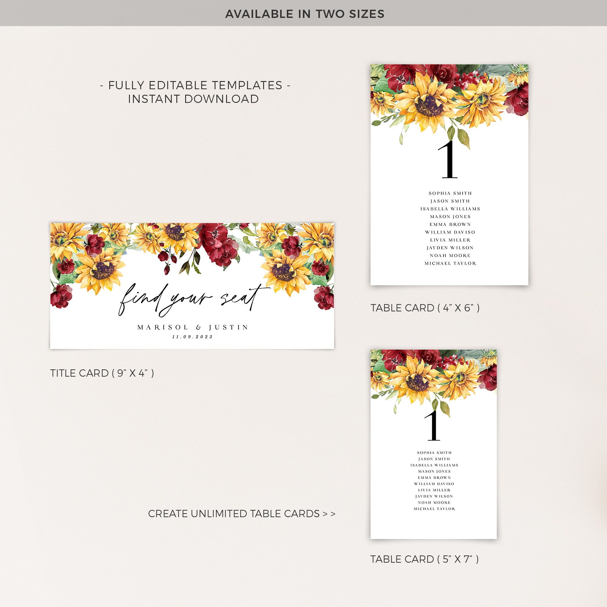 Seat Map Ruby RUBY Rustic Seating Chart Wedding Template, Sunflower Seating Chart ...
