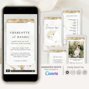 Animated Boarding Pass Wedding Invitation Video Template, Digital Destination Wedding Invitation Template, Travel Wedding Invitation Abroad