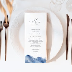 YLENIA Beach Wedding Menu Template, Nautical Wedding Menu Cards Templates, Coastal Wedding Table Menu Cards, Printable Menu Template