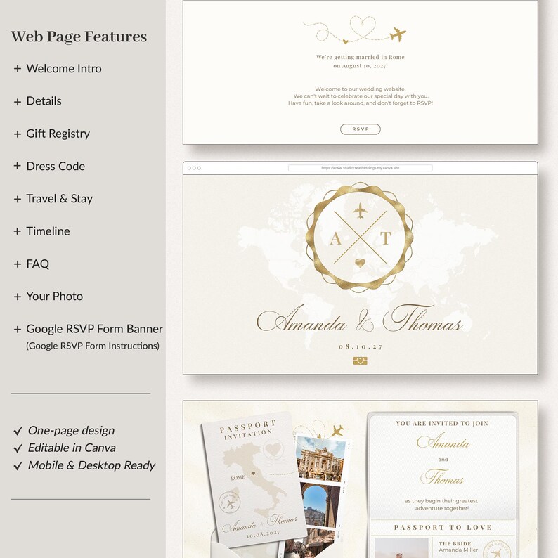 Canva Wedding Website Template for Destination Wedding, Destination Wedding Website with Rsvp Trackable, Rsvp Wedding Website image 2