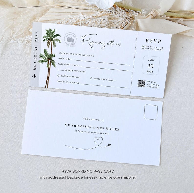 Destination Wedding Invitation Suite Template, Tropical Wedding Invitation Suite, Palm Tree Wedding Invitation, Beach Wedding Invitation Set image 7