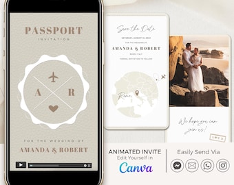 Destination Save the Date Passport, Animated Save the Date Video Invitation Template, Passport Save the Date Digital, Travel Save the Date