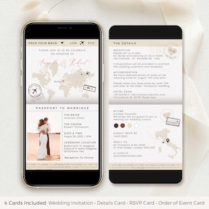 Sofia | Passport Wedding Invitation Digital, Electronic Invitations, Destination Wedding Invitation With Rsvp, Evite Wedding Invitation image 2