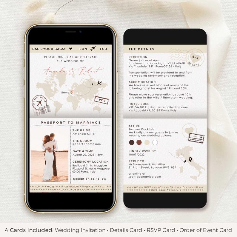 Sofia | Passport Wedding Invitation Digital, Electronic Invitations, Destination Wedding Invitation With Rsvp, Evite Wedding Invitation image 2
