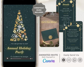Christmas Video Invite, Christmas Party Invitation Christmas Tree, Company Christmas Party Invite Digital, Christmas Dinner Invite Animated