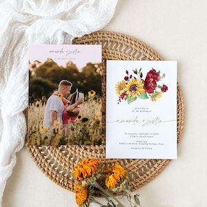 Plantilla de invitación de boda rústica RUBY imprimible, plantilla de invitación de boda floral, invitación de boda girasol, invitaciones de boda de verano