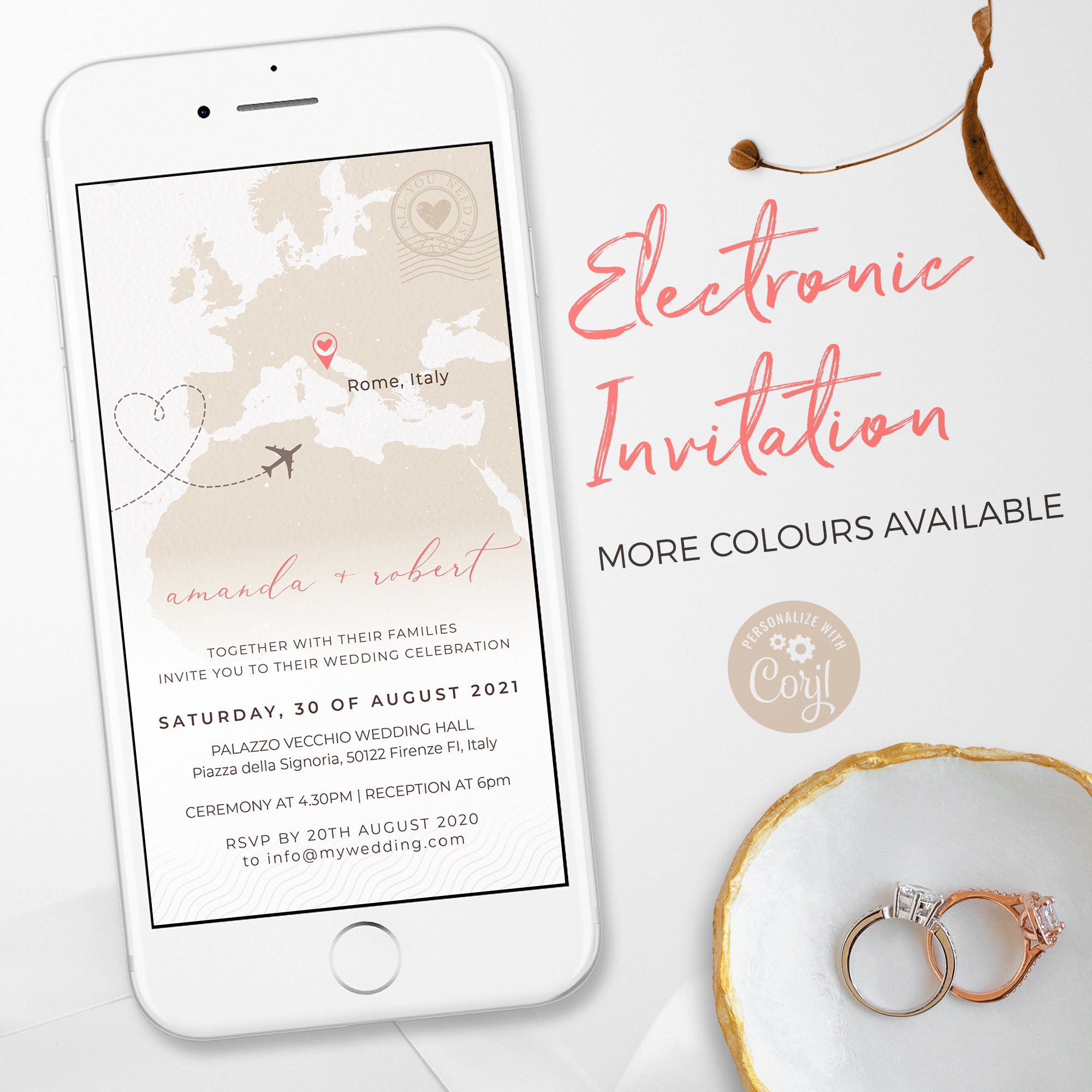 Travel Theme Wedding Invitation Template Electronic Etsy