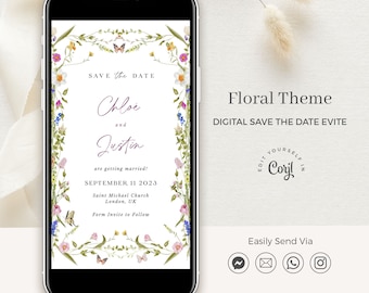 CHLOÉ Spring Save the Date Template Digital, Floral Save the Date Template, Wildflower Wedding Save the Date Digital, Summer Wedding Invite