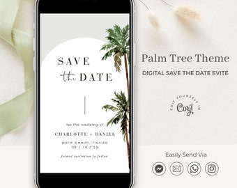 Palm Tree Save the Date Digital Tropical, Destination Wedding Save the Date Digital, Tropical Wedding Save the Date Template