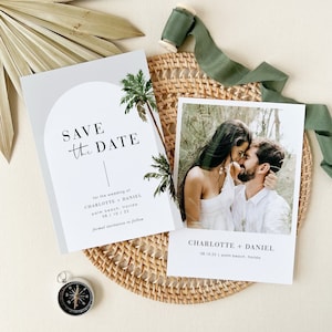 Palm Beach Save Date, Palm Tree Save the Date Template with Photo, Tropical Beach Save Date Download, Destination Save the Dates Template