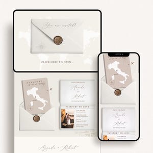 Destination Save the Date Website Canva, Passport Style Save the Date Website Template, Canva Digital Invitation Template Travel Theme image 3
