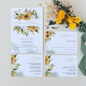Sunflowers Wedding Invitation Template, Rustic Wedding Invitation Suite with Sunflowers, Printable Wedding Invitation, Instant Download
