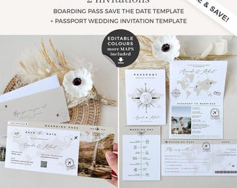 SOFIA Destination Wedding Invitation Template Bundle Download, Passport Wedding Invitation Printable, Boarding Pass Save the Date Template