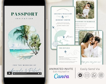 Palm Tree Wedding Invitation Video Template, Tropical Wedding Invitation Template,  Beach Wedding Invitation Digital Video Template
