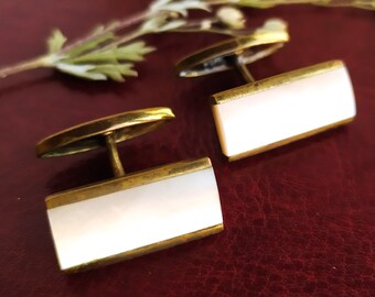 Mother of pearl cufflinks. Soviet cufflinks. Vintage gold  cuff links.