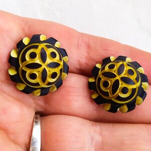 Vintage Black & White Lucite Clip On Earrings: Retro Costume Jewelry