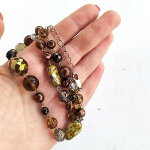 Vintage Brown Glass Beaded Necklace - Signed M&S 20&quot;