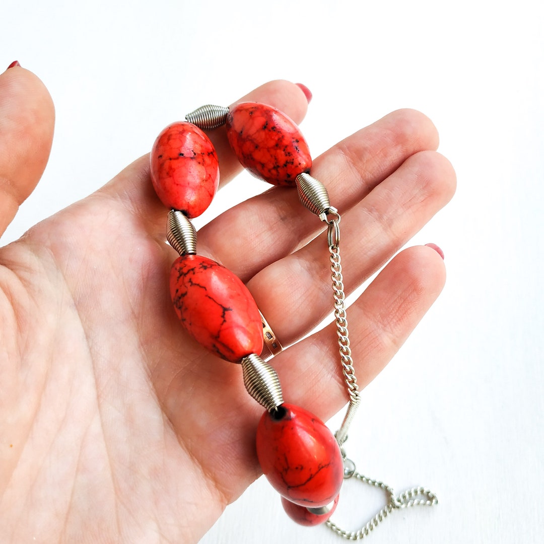 Chunky Red Turquoise Necklace Vintage Red Beaded Necklace Etsy