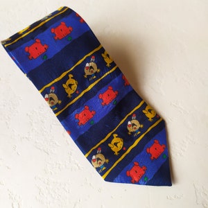 Vintage Navy blue necktie. Cartoon tie. Novelty Tie.