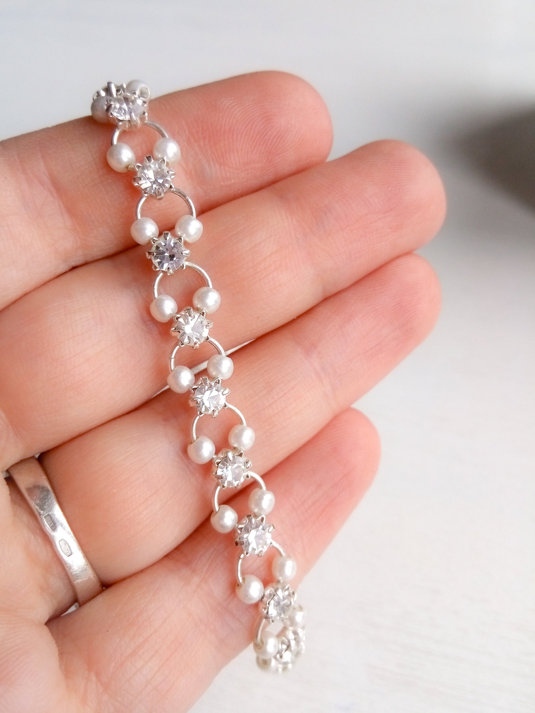 Faux pearl chain bracelet 7 1/2 inches long daintybracelet. Etsy