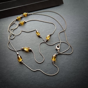 Vintage Yellow Glass Beaded Necklace - 46 inch